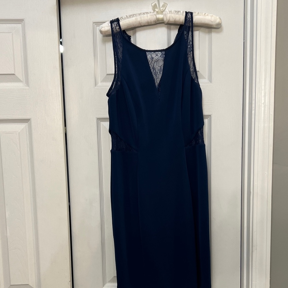 Guess Navy Blue Midi Dress with Lace Accents